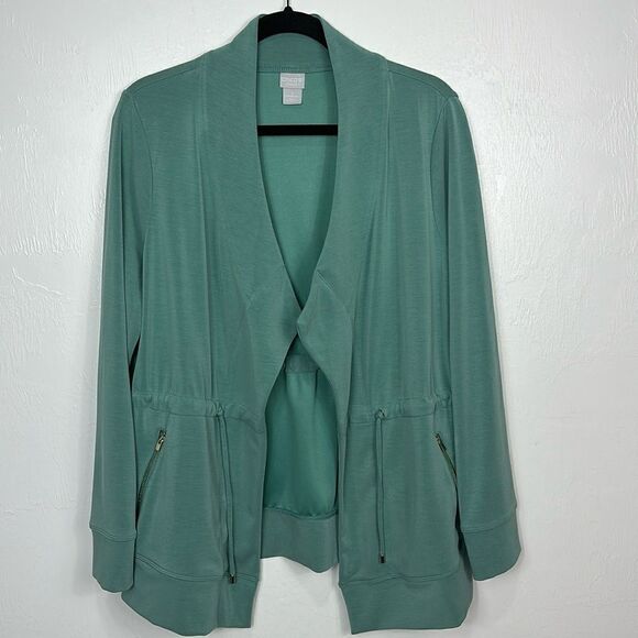 Chico’s Zenergy Sandwashed Draped Jacket In Frosted Teal Size L - Picture 2 of 10